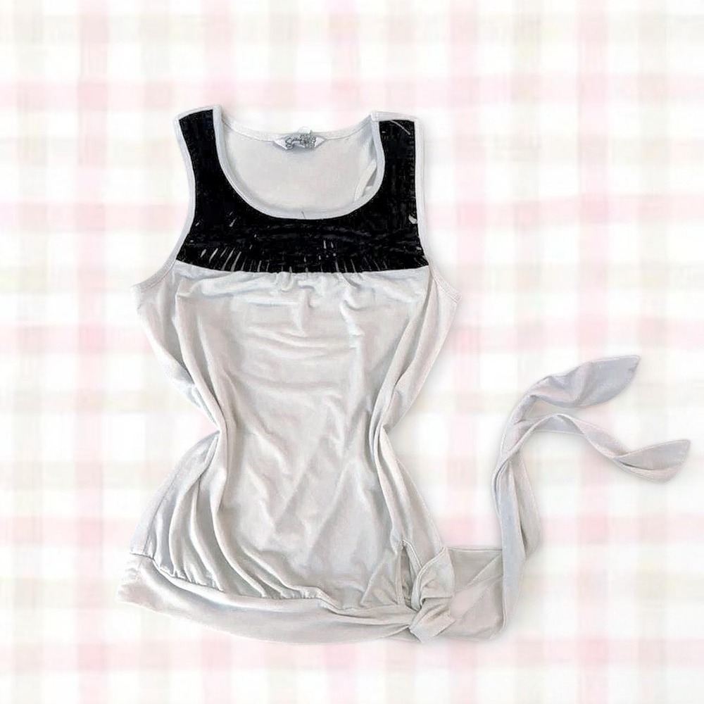 White and black Speechless Y2K tie-up tank top
